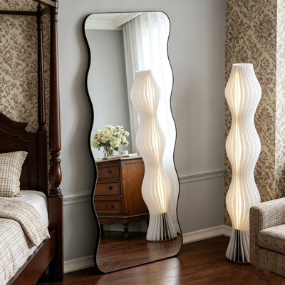 Shyfoy 80x180cm Full Length Mirror  Metal Framed Flat Wavy Floor Mirror Free Standing