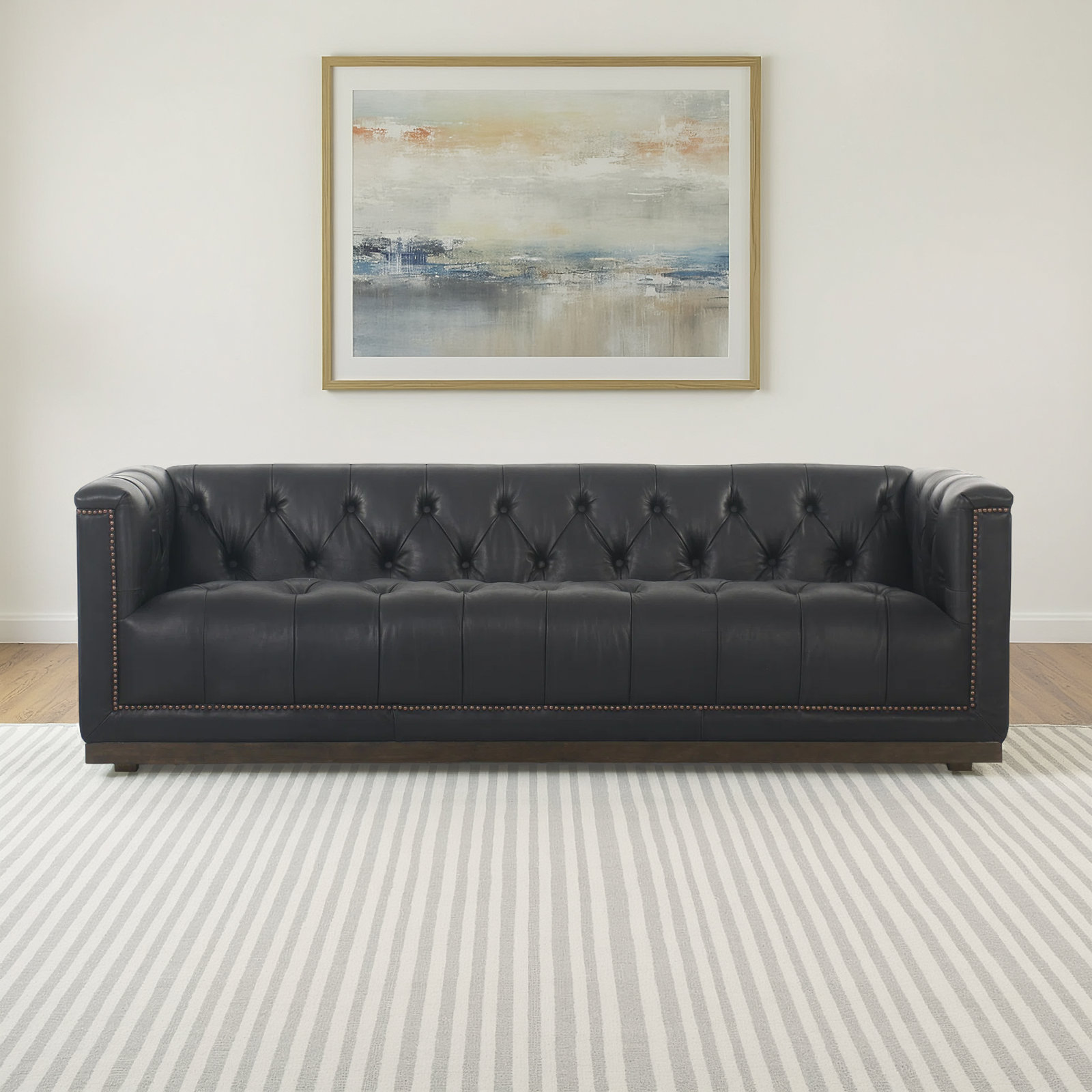 Byer 86" Genuine Leather Sofa, Heirloom Black Genuine Leather