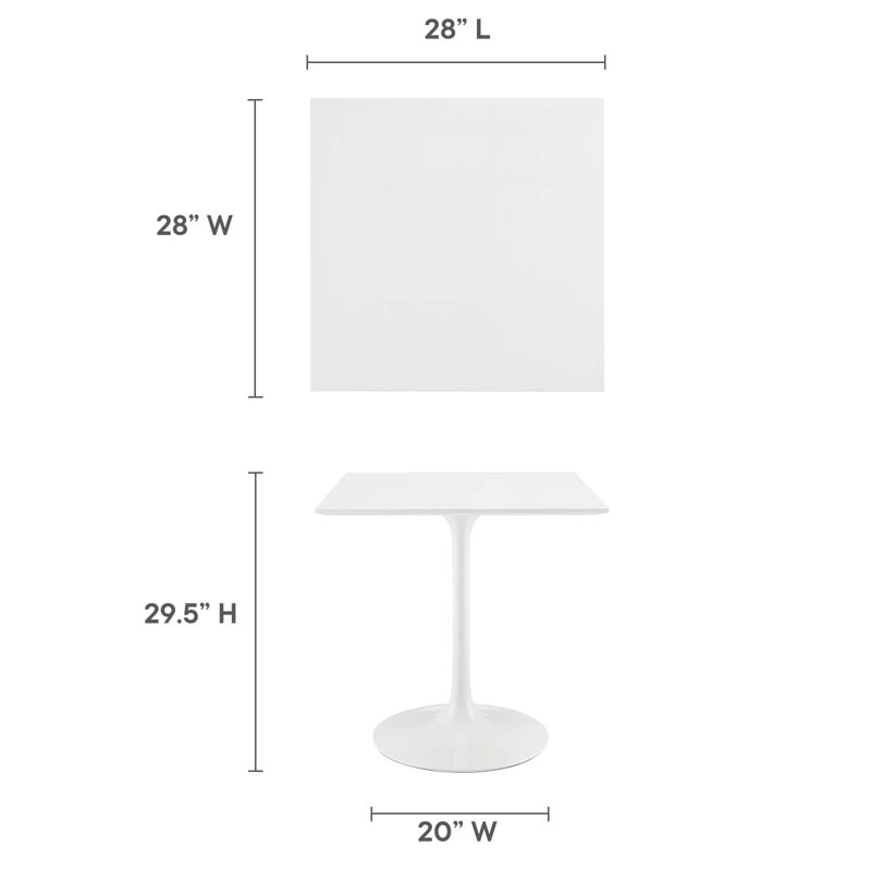 Lippa Square Dining Table, White, 29.5" H x 28" W x 28" L