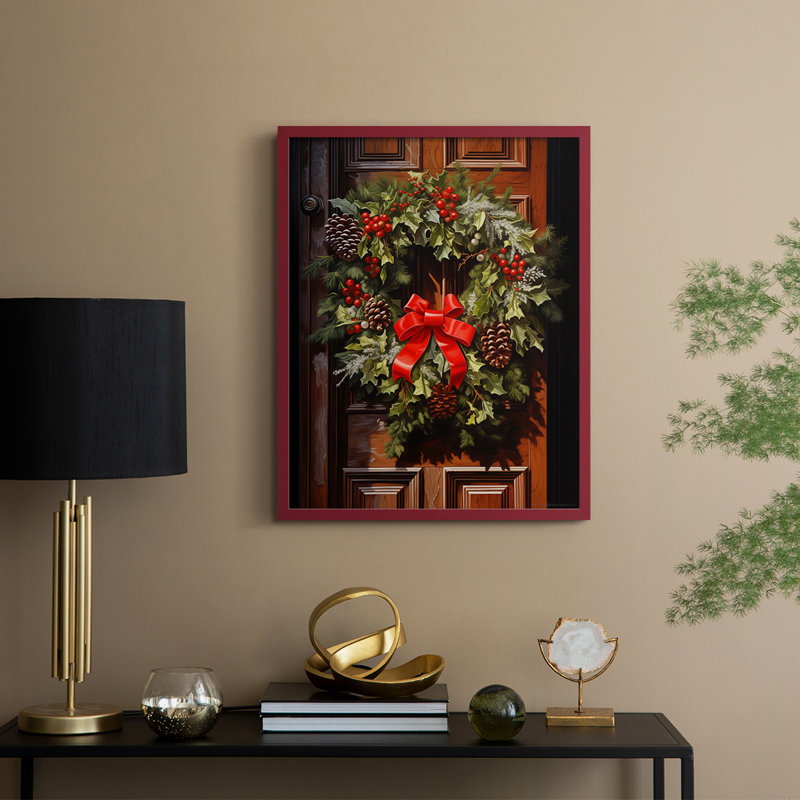 «Christmas Holiday Art DCL XXIV», reproduction d'art encadrée - bois massif, H 21 po x l 17 po, Rouge