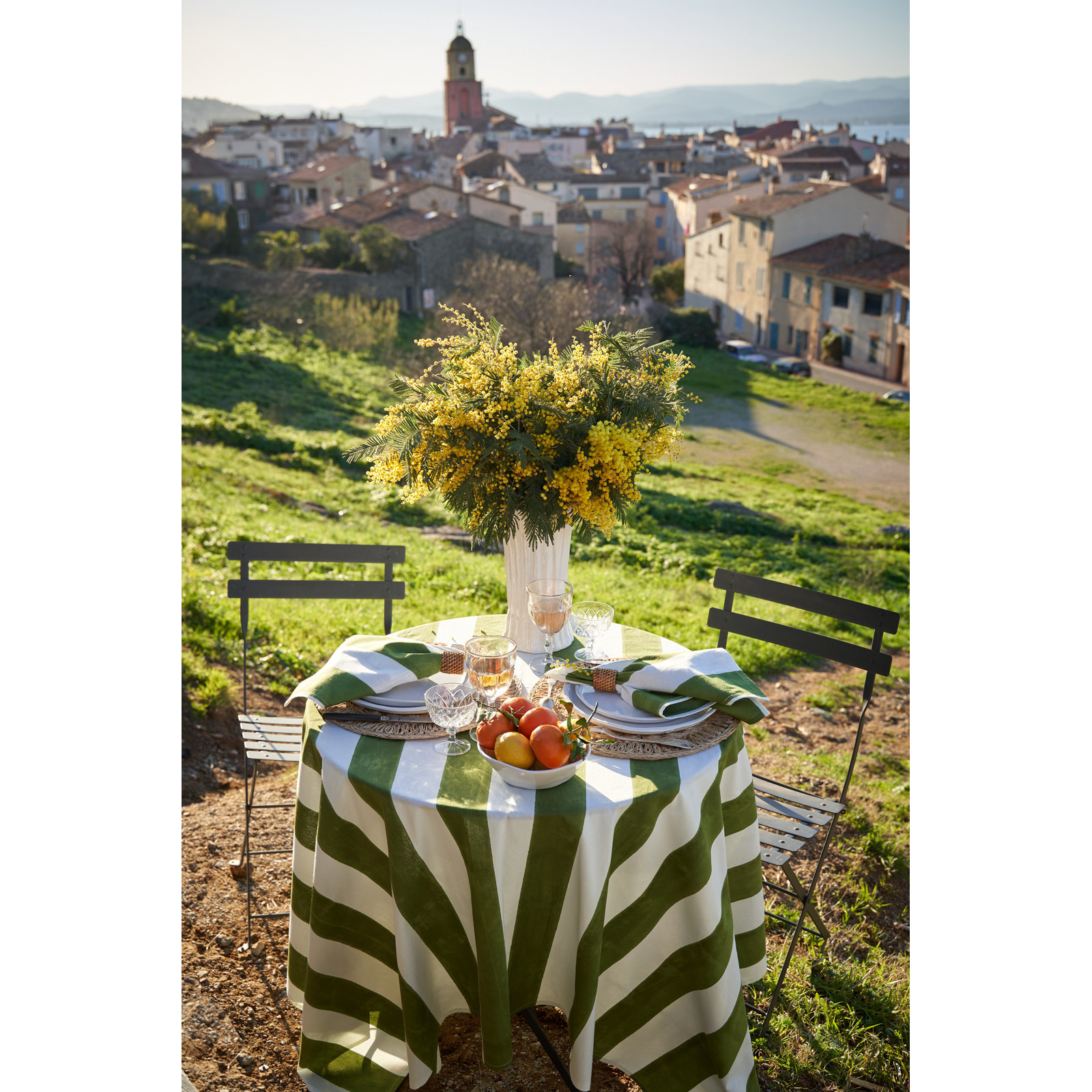 Brezhane Striped Independence Day Tablecloth, 71" Square, Vert