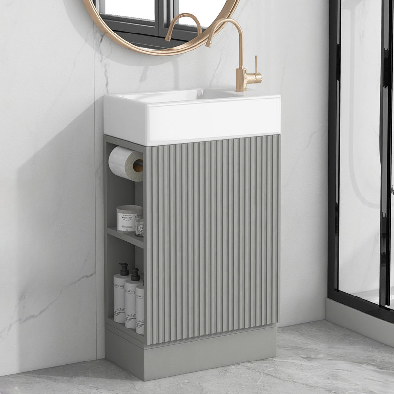 Bathroom Vanity with Sink, Bathroom Vanity Cabinet with Shelf,Left or Right Orientation for Small Bathroom, Gray