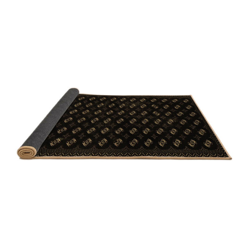 Tapis noir en laine et polyester tissé à la machine Jolleen, Rond 4 pi