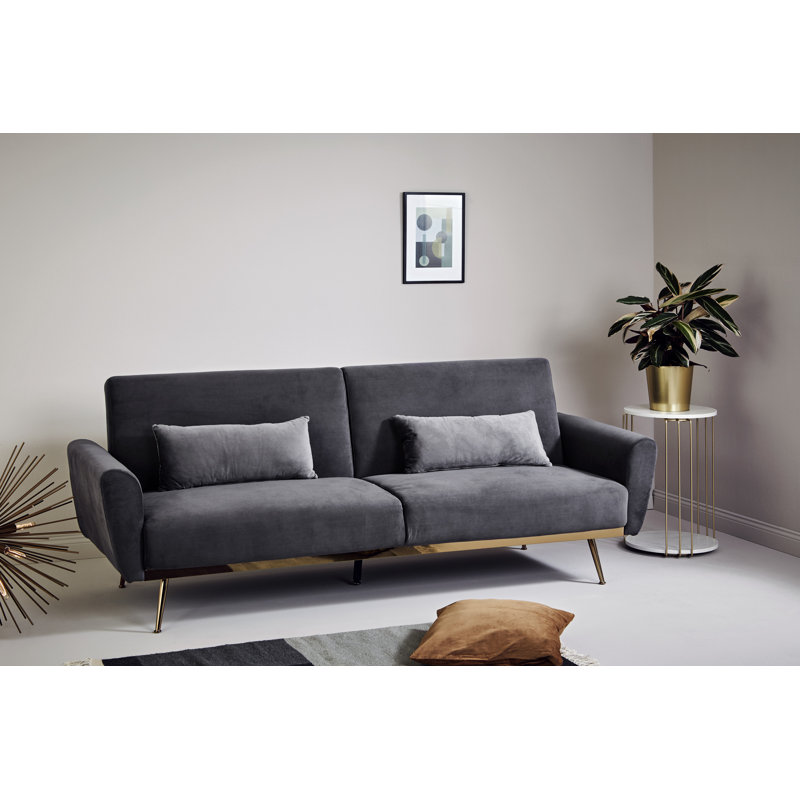 Canapé-lit à accoudoirs carrés en velours 83,86 po Chillax Gold, Velours gris platine, Doré