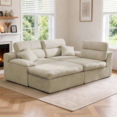 L-Shaped Corner Chaise Sofa With High Backrest, Slub Chenille Fabric, Compressed High-Density Cushions, Space-Saving No-Assembly Design For Living Room Or Apartment.
