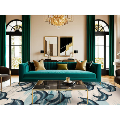  Washable Dolphin Pod Coastal Area Rug
