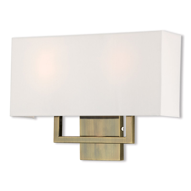 ADA Wall Sconce: Handcrafted Oatmeal Shade, Antique Brass, 12" H x 12" W x 18" D