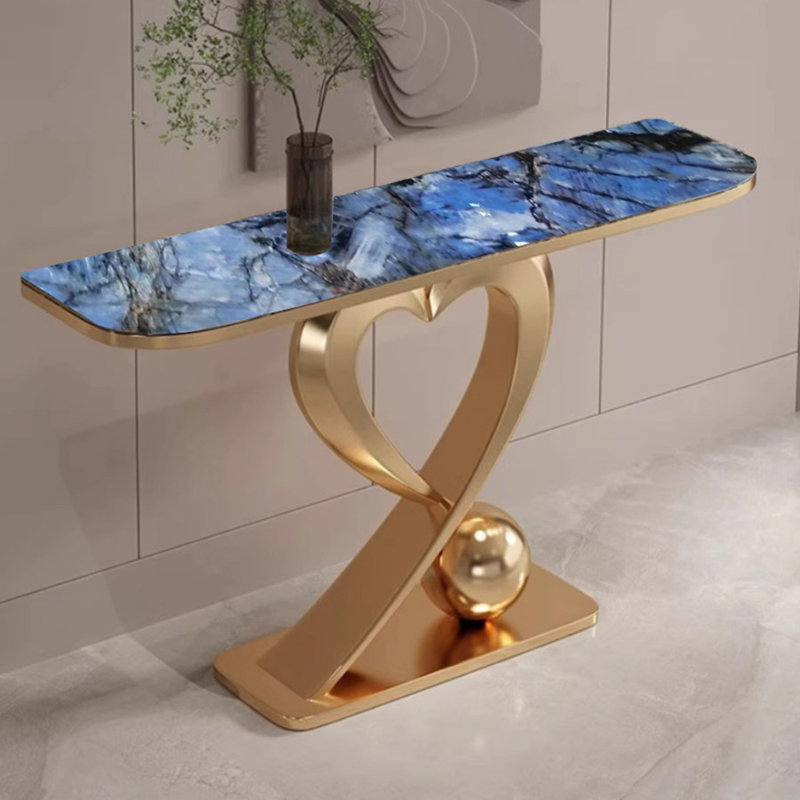 Console en pierre frittée de style italien, H 33,4 po x l 62,9 po x P 15,7 po, Bleu / blanc / noir