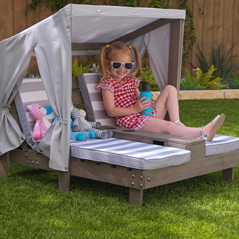 KidKraft 36.5'' Gray Outdoor Double Chaise Lounge with Cushions