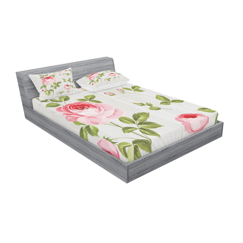 Microfiber Floral Sheet Set, Full/Double Sheet Set with Fitted Sheet