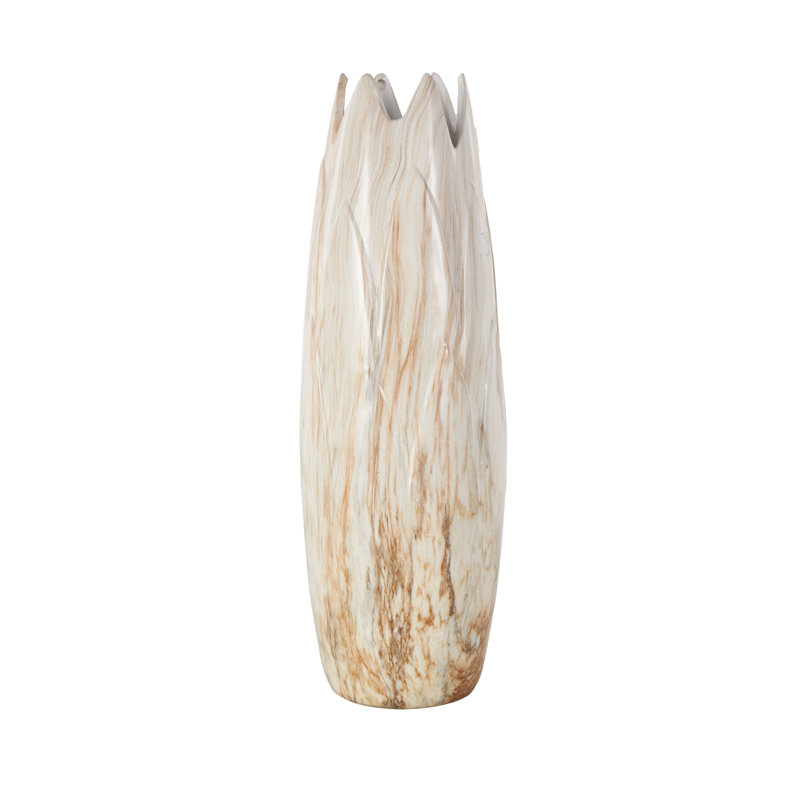 Ceramic Marbled Decorative Vase with Angled Edge Opening and Rust Accents, Dark Marble, 21" H X 7" W X 7" D