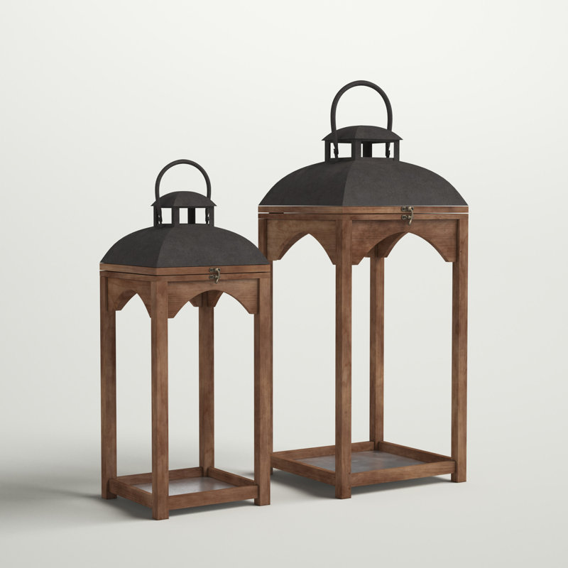 Medders 2 Piece Wood Tabletop Lantern Set, Wood