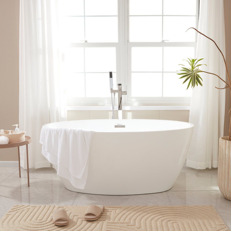 Baignoire autoportante en acrylique, Blanc / chrome classique, H 22,8 po x l 31,9 po x L 55,1 po