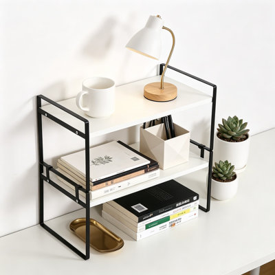 Organisateur de tablette de bureau pour le dessus du bureau, support de rangement de bibliothèque de bureau en bois à 2 niveaux détachable, petit support de table pour dortoir