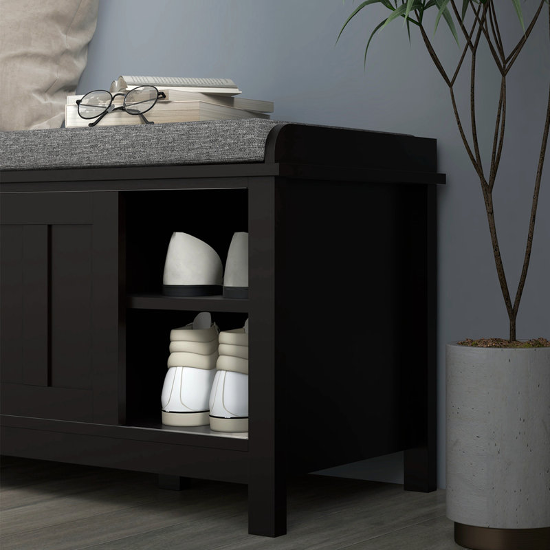 8 Pair Shoe Storage Bench with Sliding Doors, Black