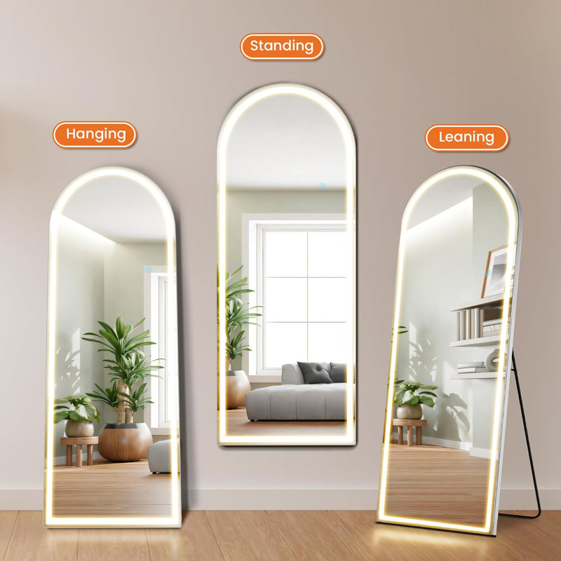 Arched Full Length Mirror With LED Lights, 71.3" X26.5 Lighted Floor Mirror, 71.3" H x 26.5" W
