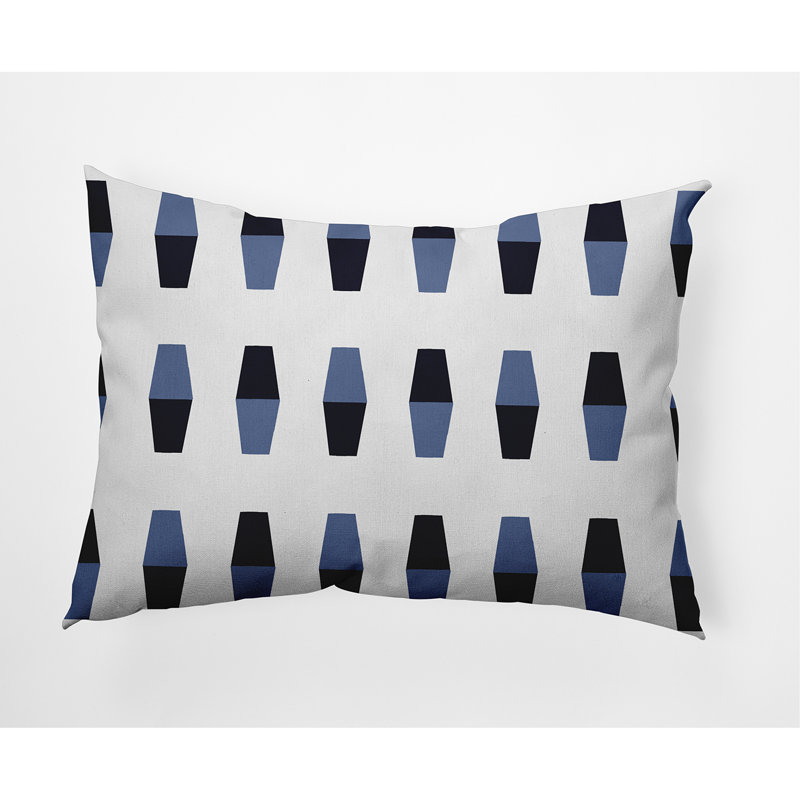Bowling Pins Geometric Reversible Throw Pillow, Navy Blue