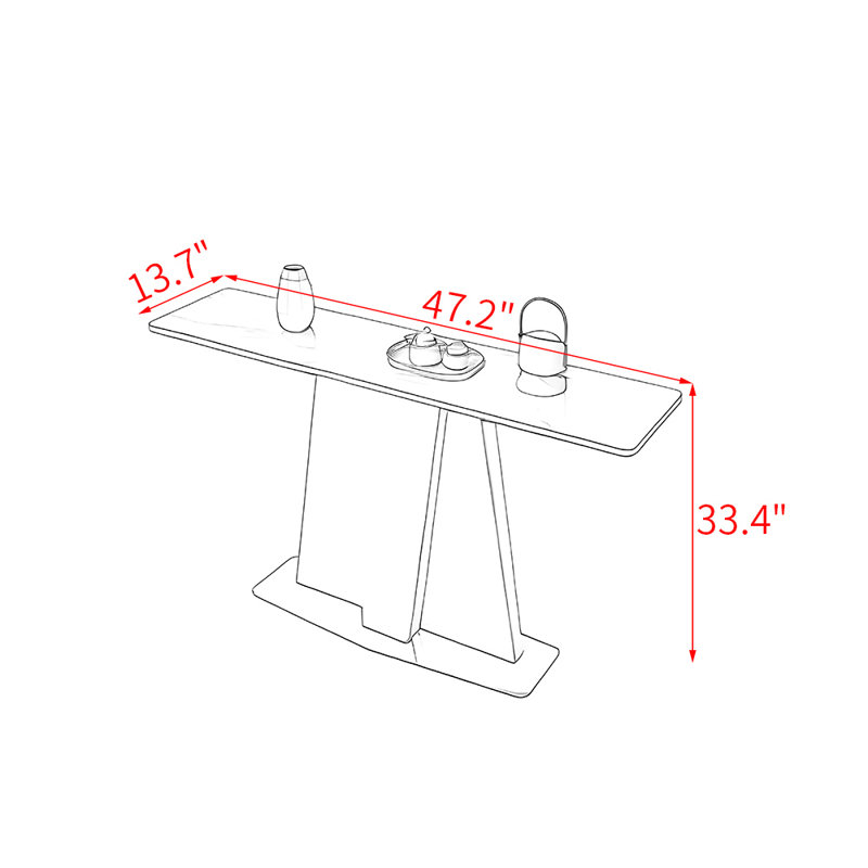 Table de porche en pierre frittée de style français., H 33,4 po x l 47,2 po x P 13,7 po, Gris