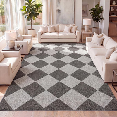 Utgard Classic Geometric Diamond Pattern Dark Gray/Light Gray Rug