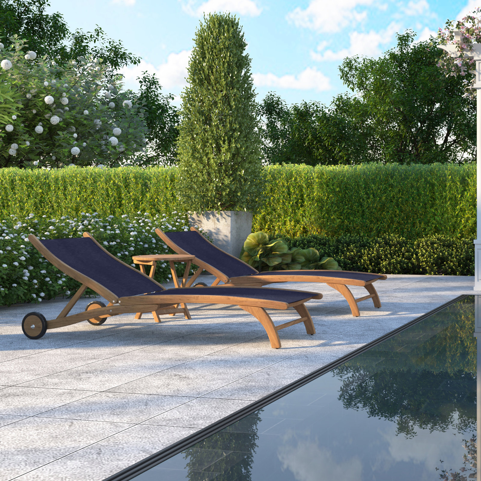 Marfried 29" Teak Patio Chaise Lounge, Blue