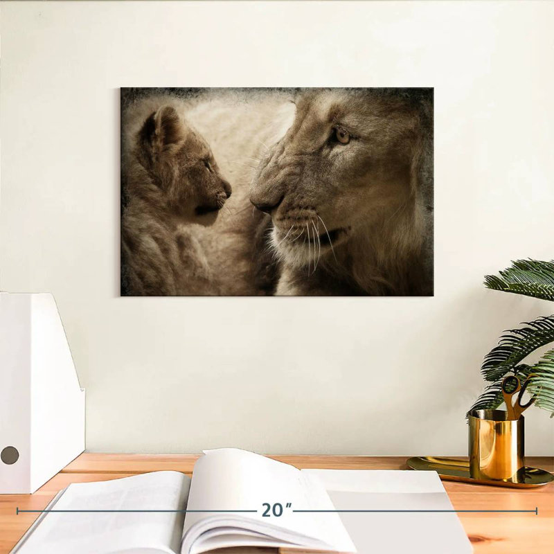Lion et son ourson, H 8 po x l 12 po