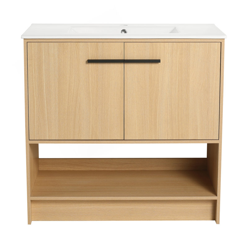 Meuble-lavabo autoportant de 36 po avec lavabo en céramique et portes à fermeture douce, durable et facile à assembler, 36"