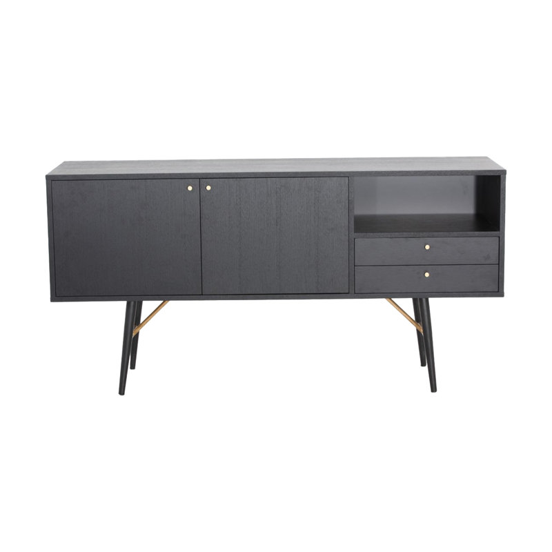 Console buffet Belo, 2 tiroirs, accent doré, noir, 63 pouces