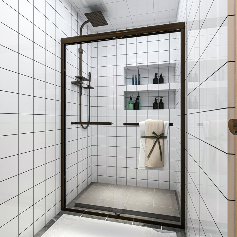 46" - 48" W x 72" H Double Sliding Semi-Frameless Shower Door, Oil Rubbed Bronze
