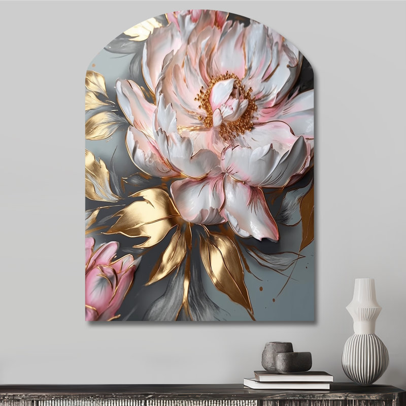 Rose et gris pivoines élégance IV - pivoines asymétriques, reproduction d'art murale en métal Freeform