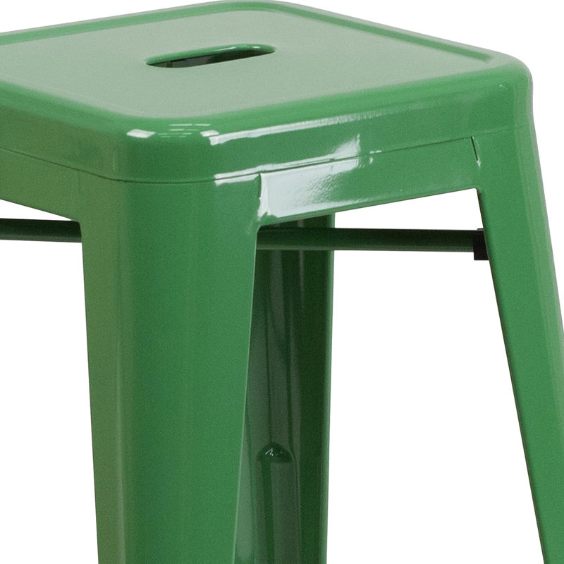 Commercial Grade Metal Counter Height Stool Set Of 4, Backless Indoor/Outdoor Stackable Barstools With Square Seats