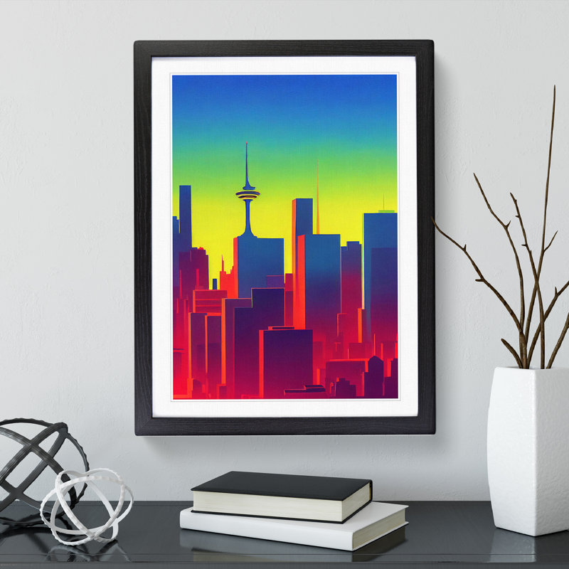 Contemporary City Skyline Abstract - Single Picture Frame Print, Black, 64cm H x 46cm W x 2cm D