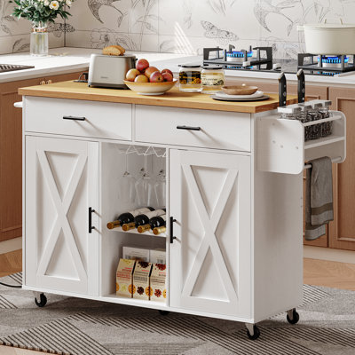 Mayrani 43.3" Rolling Kitchen Island with Storage and Power Outlet by Gracie Oaks