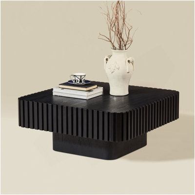 Modern 35.43 Inch Handcraft Drum Coffee Table Square Coffee Table For Living Room,Small Wooden Coffee Table With Sturdy MDF Pedesta by Latitude Run