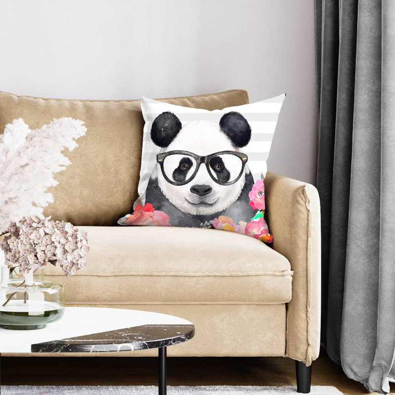 Panda with glasses - 20"x20" Throw pillow - Poly twill - Print on demand, Polyester/Polyfill, 20" H x 20" W