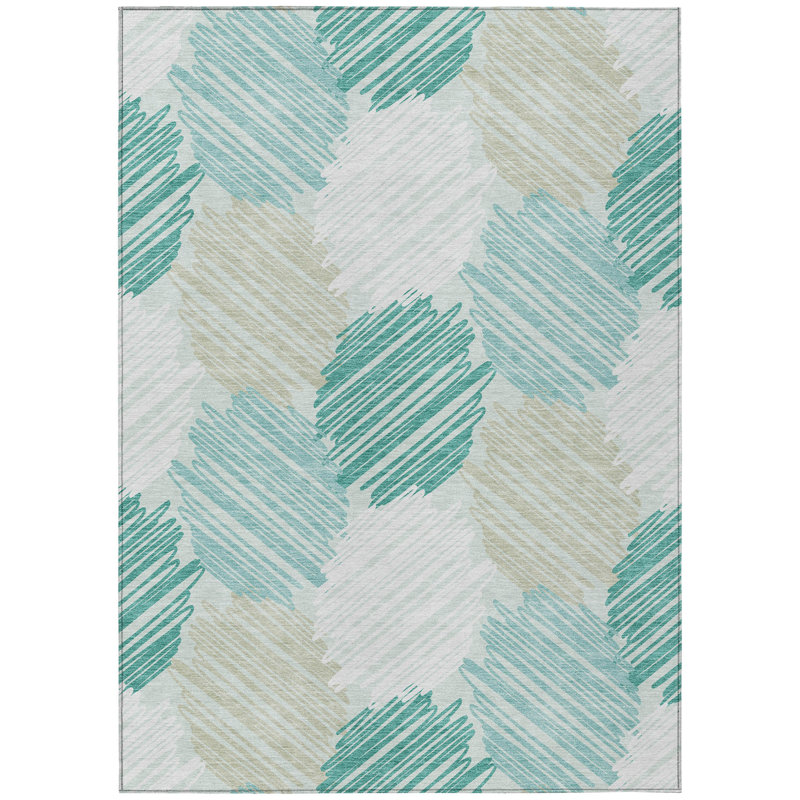 Machine Washable Indoor/Outdoor Xhevrie Teal Rug, Rectangle 9' x 12'