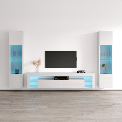 Chaquitta 110.3" Modern Entertainment Center with 16-Color LED Lighting, High Gloss Finish