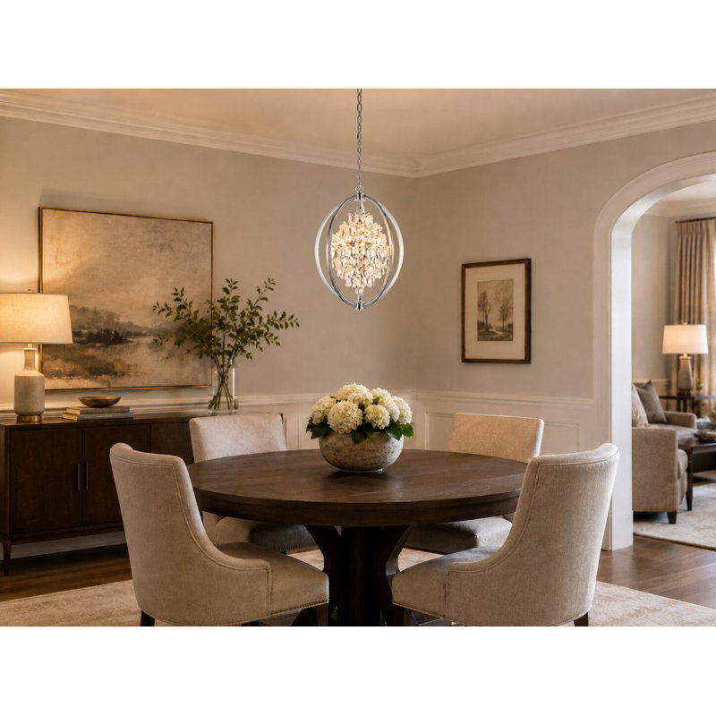Transitional 4 Light Crystal Cage Chandelier, Chrome