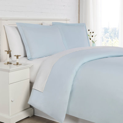Southshore Fine Linens Percale Full/Queen 300 Thread Count 100% Cotton Duvet Cover Set with Matching Shams, 3-Piece, Percale Blue