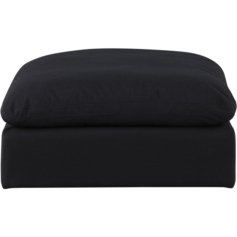 Israar Upholstered Ottoman, Black Linen Textured Fabric