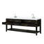 Meuble-lavabo double en chêne noir 22 po D Avec comptoir en marbre de culture fini à la main, robinet et quatre tiroirs pour solution de rangement.