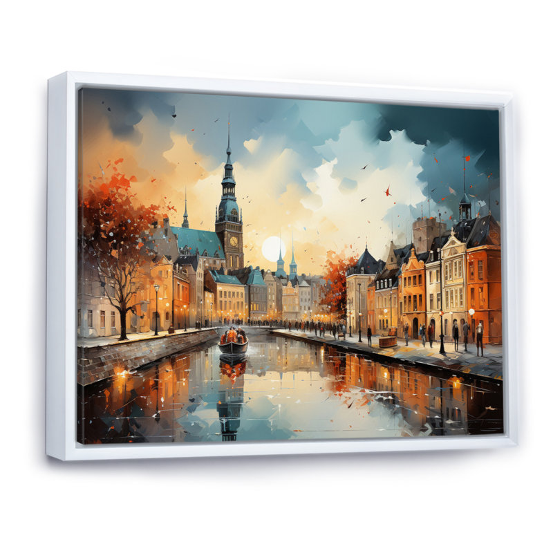 Danemark, paysage urbain symphonie II sur toile, H 24 po x l 32 po x P 1 po, Cadre flottant blanc