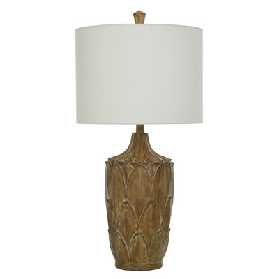 Traditional Table Lamp - Brown Maple - Off-White Shade