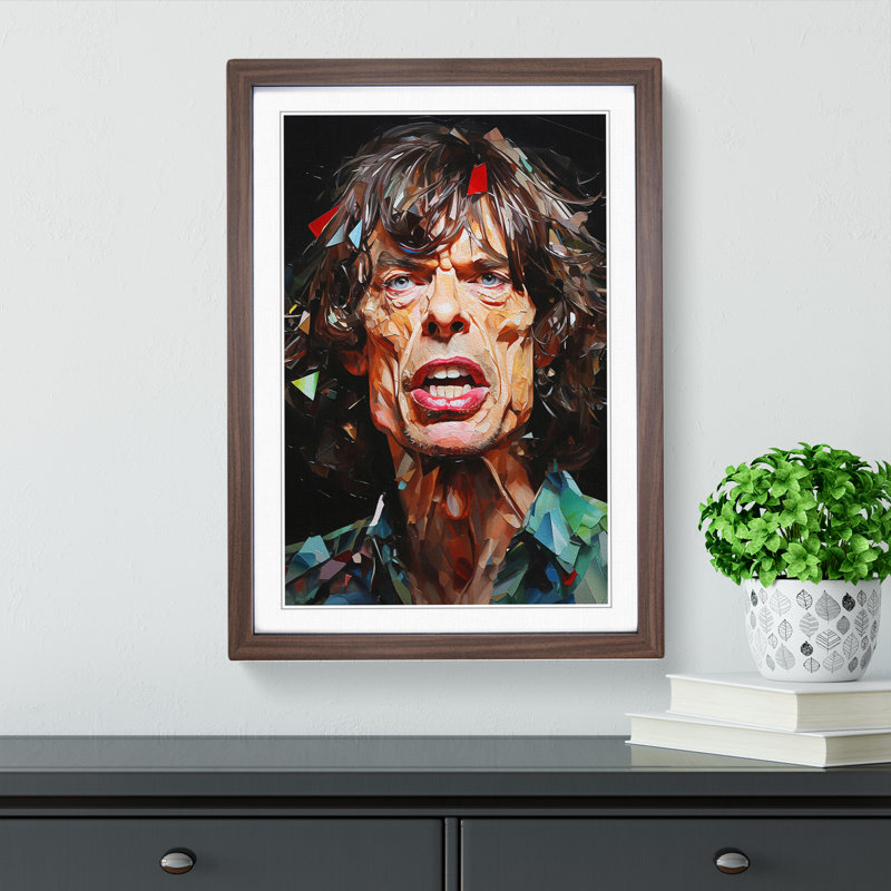 XYZ-FRM-V1223-4496 Mick Jagger Neo-Plasticism - Single Picture Frame Print on Wood, 64cm H x 46cm W x 2cm D, Walnut 