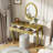 Luxury Makeup Vanity Desk With Oval Mirror, 3 Drawers And Intricate Carvings-1705725513