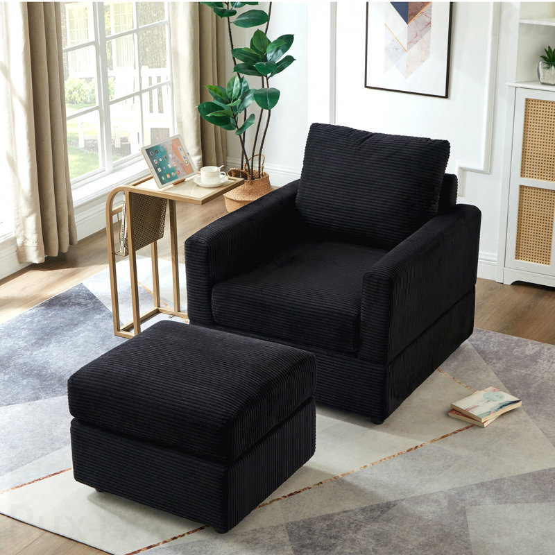Fauteuil d'appoint classique en velours côtelé, fauteuil d'appoint confortable Canf, fauteuil d'appoint enveloppé de tissu avec repose-pieds, parfait pour les salons modernes dans le salon