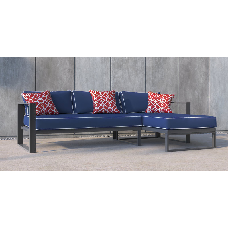 Tommy Hilfiger Monterey Outdoor Easy Assembly Metal Frame Sectional, Navy Blue & Dark Gray