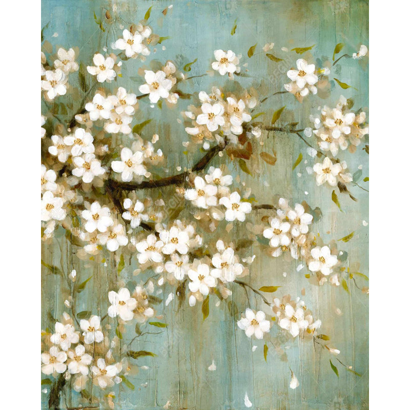 White Cherry Blossom Print On Canvas