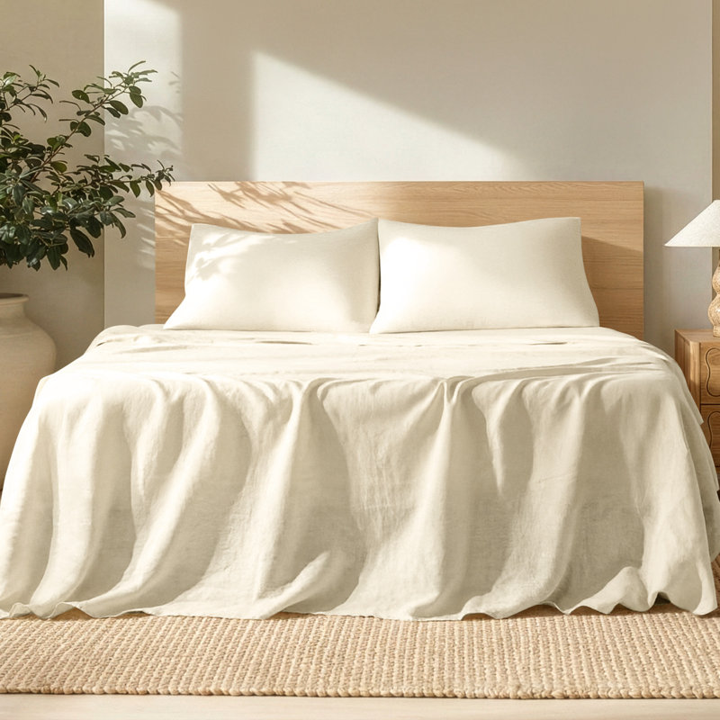 100% Linen Sheet Set, Natural, Full/Double Sheet Set with 2 Pillowcases