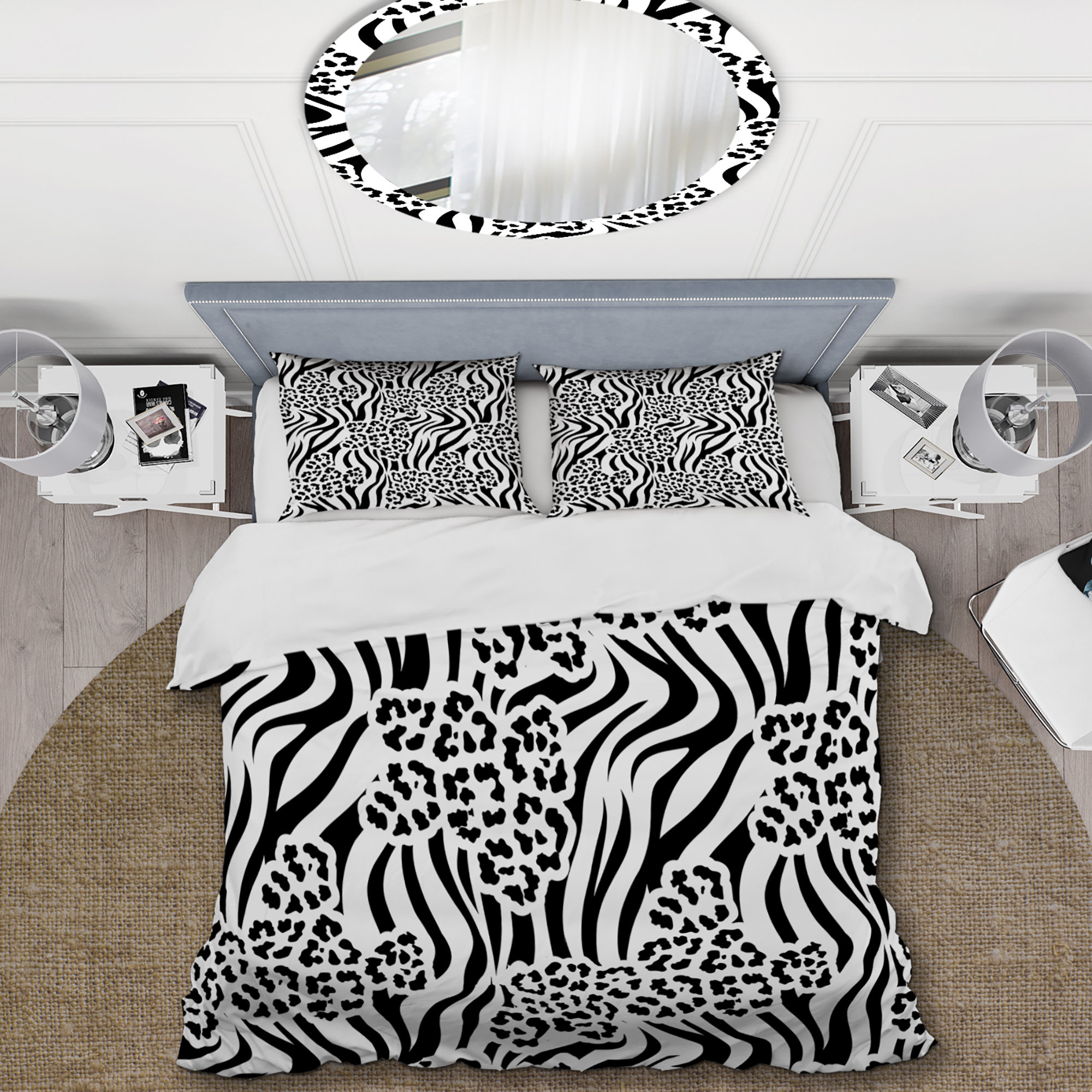 Black White Duck Mallard Pattern Print Duvet Cover Bedding Set