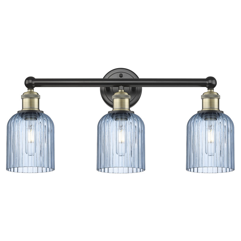 Abat-jour de salle de bain 3 lumières Edison Northgate, Laiton antique noir, Bleu